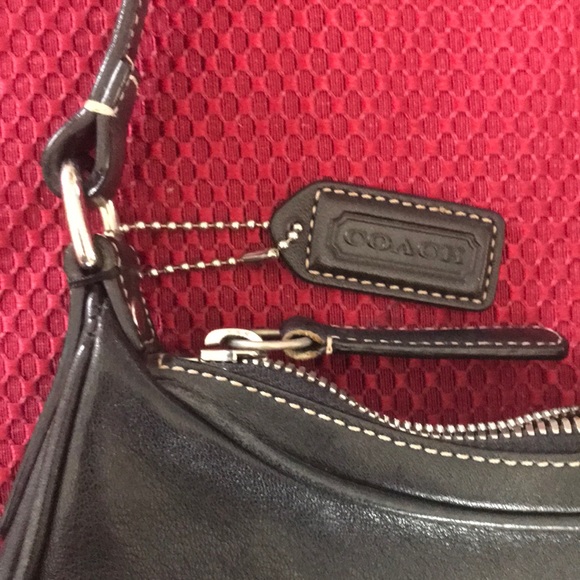Coach Purse Black Leather Small White Stitch - Picture 2 of 8